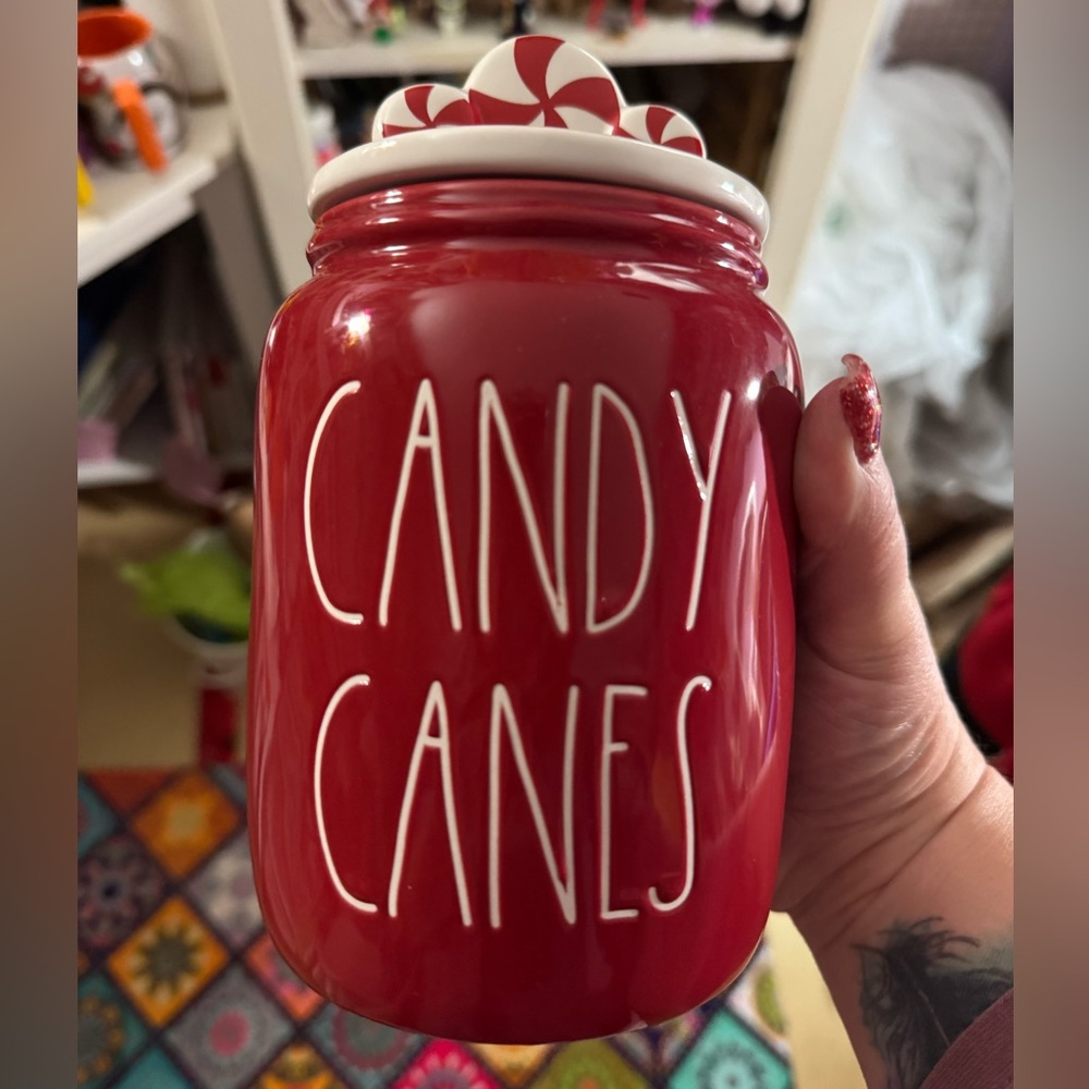 Rae Dunn Candy Canes canister with Peppermint Lid